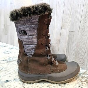 The North Face Womens Nuptse Purna Boots Waterproof Primaloft Suede EUC Brown 7